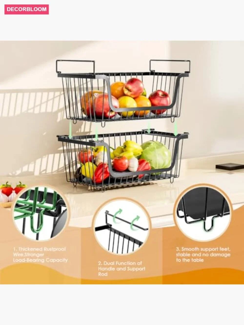 4 Pcs Stackable Wire Baskets for Pantry Organization and Storage